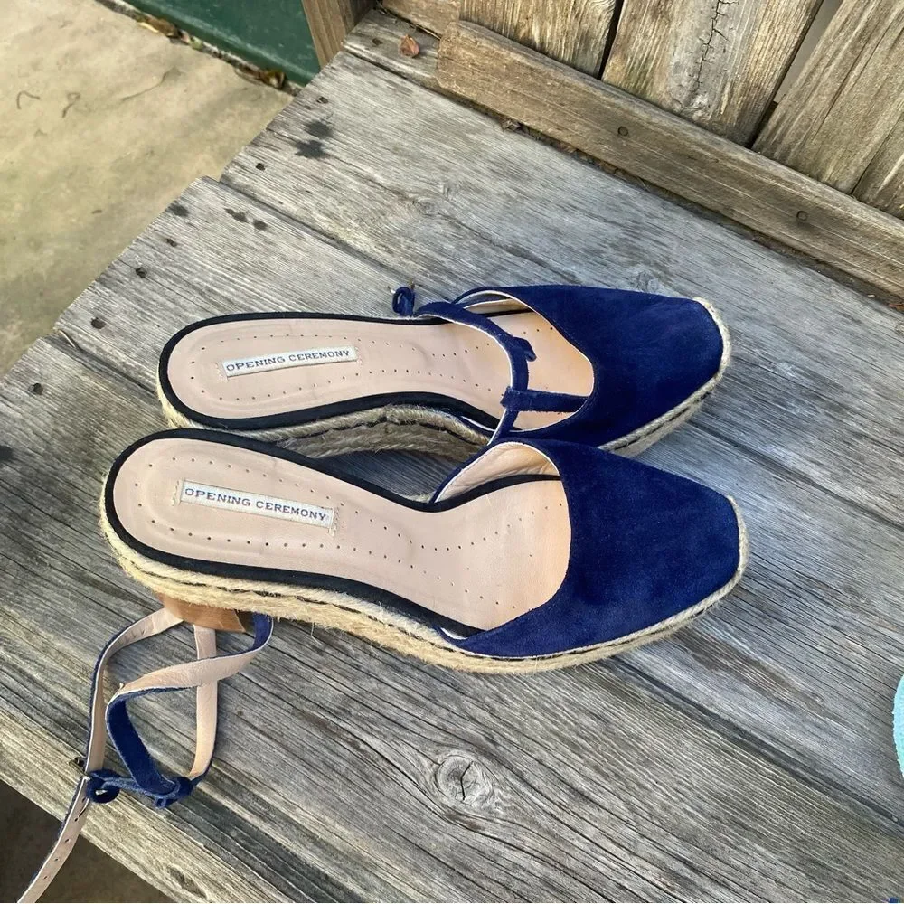 Opening Ceremony Blue Espadrille Wedge Sandals with Ankle Strap